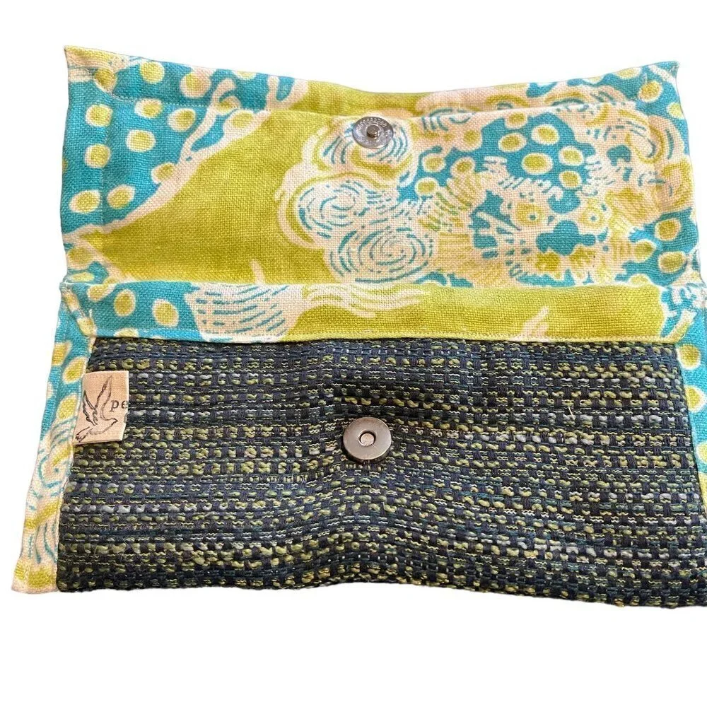 Peace of Thread Handmade One-Of-A-Kind Woven Lenvelope Wallet Clutch Blue Green